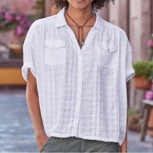 Sundance White Gauzy Camila Cotton Camp Shirt Button Down Textured XXL - Picture 1 of 13